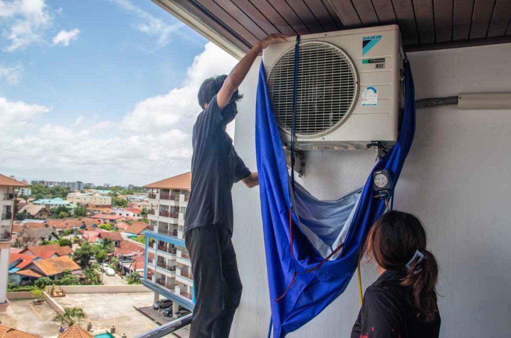 Air conditioning unit outdoors
